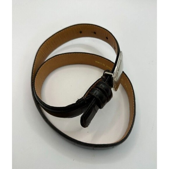 Kenneth Cole Belt Mens 30 Black Croc Embossed Italian Leather Silver Buckle - Picture 6 of 16